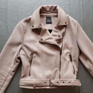 Blush Pink Suede Biker Jacket